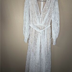 Boston Proper White Floral Lace Long Sleeve Dress